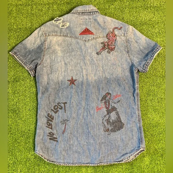 True Religion Western Denim Short Sleeve Button Up
